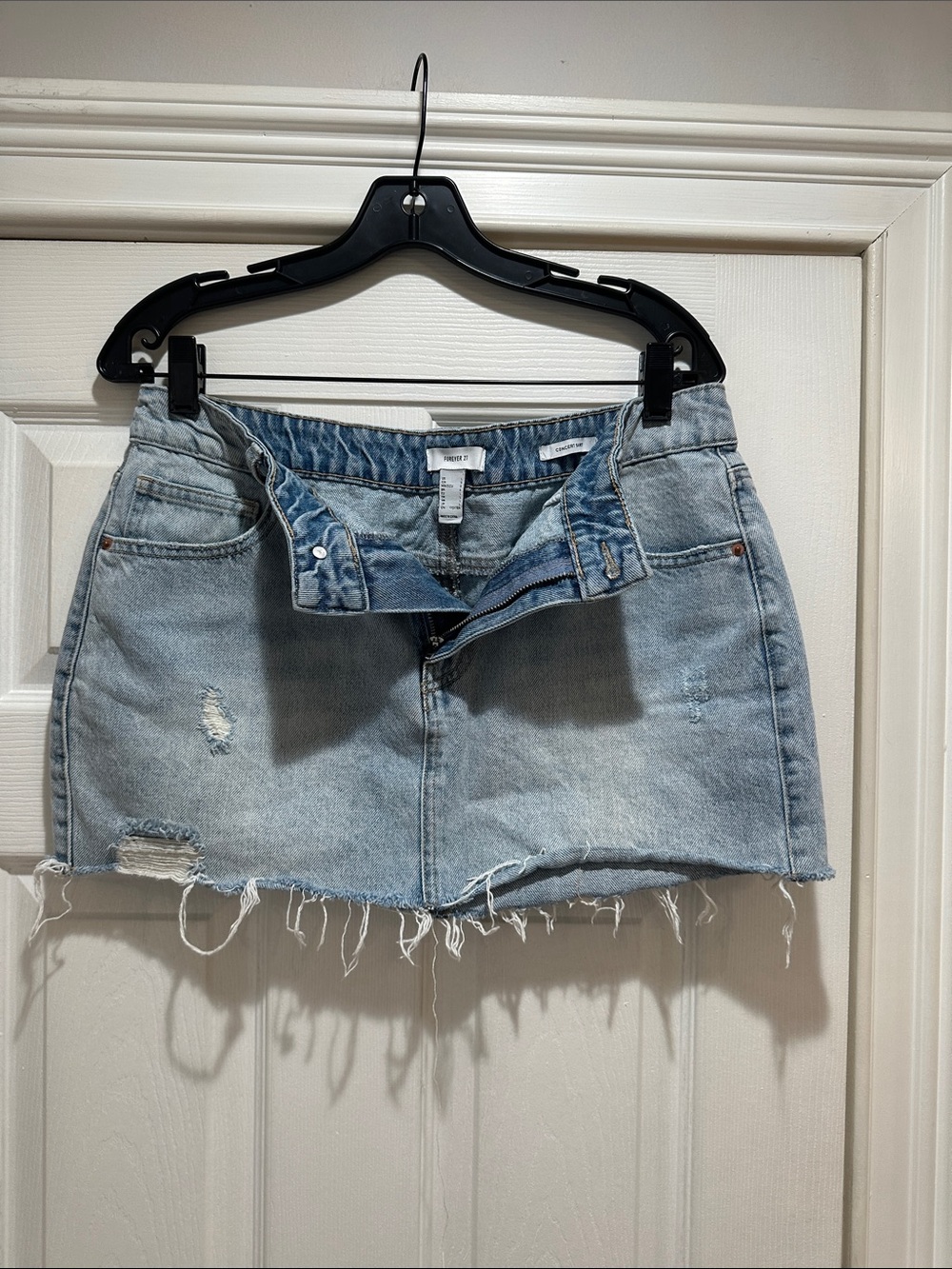 Forever 21 Light Blue Distressed Denim Skirt